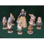 LLADRO GLAZED CERAMIC FIGURE GROUP OF DISNEY SNOW WHITE AND SEVEN DWARFS