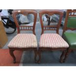 PAIR OF UPHOLSTERED CROWN BACK MAHOGANY DINING CHAIRS