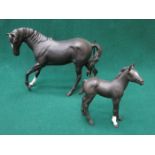 BESWICK UNGLAZED CERAMIC BLACK BEAUTY AND FOAL NO 2466 BY GRAHAM TONGUE