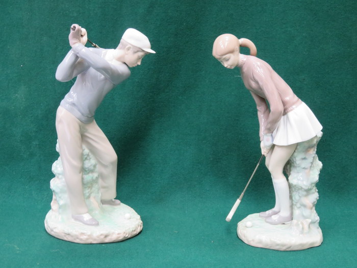 PAIR OF LLADRO GLAZED CERAMIC GOLFERS