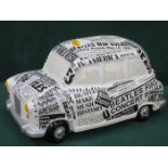 GLAZED CERAMIC 'THE BEATLES' LONDON HACKNEY CAB COOKIE JAR WITH LID,