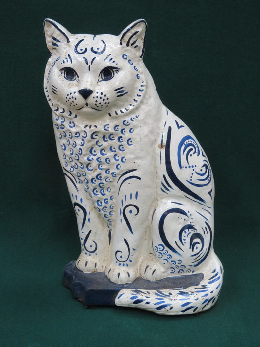 VICTORIAN PAINTED CAST IRON CAT FORM DOOR STOP,