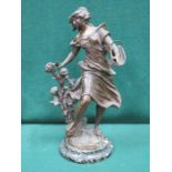 FRENCH SPELTER FIGURINE ON MARBLE STAND- CUEILLETTE PRINTANIERE, PAR GRISARD,