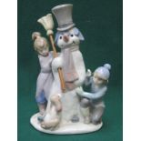 LLADRO GLAZED CERAMIC FIGURE GROUP " THE SNOWMAN" NO 5713 21cm