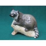 BESWICK GLAZED CERAMIC RACOON ON LOG NO 2194 BY ALBERT HALLAM 10.