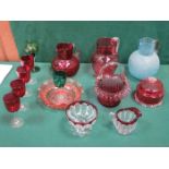 MIXED LOT OF CRANBERRY GLASS AND OTHER COLOURED GLASS