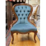 REPRODUCTION CARVED FRAMED AND UPHOLSTERED LOW SEATED BACK NURSING CHAIR