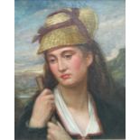 UNSIGNED OIL ON CANVAS PORTRAIT DEPICTING A SHEPARDESS,