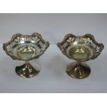 PAIR OF SMALL HALLMARKED SILVER STEMMED AND PIERCEWORK BON BON DISHES,