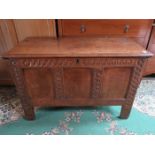 ANTIQUE OAK CARVED FRONTED BLANKET CHEST