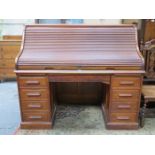 LARGE OAK ROLL TOP WRITING DESK