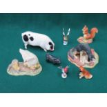 TWO ROYAL DOULTON GLAZED CERAMIC PIGS AND OTHER GLAZED AND UNGLAZED CERAMIC ANIMALS