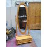 MODERN PINE CHEVAL MIRROR WITH SINGLE DRAWER