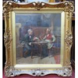 ALEX AUSTIN, GILT FRAMED OIL ON CANVAS - THE POLITICAL ARGUMENT,