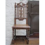 CARVED OAK BARLEY TWIST HALL CHAIR