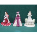 TWO VARIOUS COALPORT GLAZED CERAMIC FIGURINES AND ROYAL DOULTON GLAZED CERAMIC FIGURINE