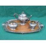 WMF ART NOUVEAU STYLE SILVER PLATED THREE PIECE TEA SET ON TRAY