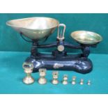 SET OF VINTAGE PAINTED CAST METAL 'LIBRASCO' SCALES WITH BRASS BELL WEIGHTS