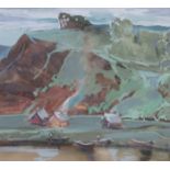 SERGEI ANTONOV, FRAMED WATERCOLOUR DEPICTING A RIVER LANDSCAPE SCENE, APPROXIMATELY 22.5cm x 24.