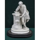 UNGLAZED PARIAN WARE FIGURE ON STAND DEPICTING WILLIAM SHAKESPEARE, STAMPED JW 146,