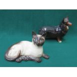 BESWICK GLAZED CERAMIC SIAMESE CAT NO 1559 & BESWICK GLAZED CERAMIC CORGI "BLACK PRINCE" NO 1299