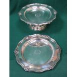 RELIGIOUS RELATING WAVE EDGED SILVER PLATED CAKE STAND AND PLATE
