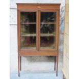 ANTIQUE MAHOGANY INLAID TWO DOOR GLAZED DISPLAY CABINET