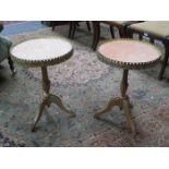 PAIR OF PRETTY FRENCH STYLE ORMOLU MOUNTED MARBLE TOPPED TRI-POD TALES