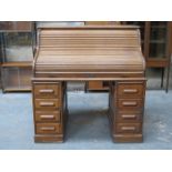 OAK ROLL TOP WRITING DESK WITH FITTED INTERIOR