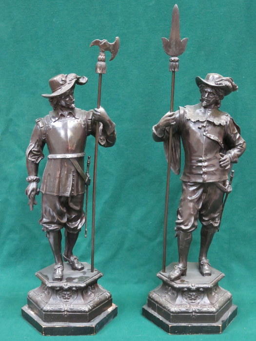 PAIR OF LARGE SPELTER FRENCH STYLE FIGURES