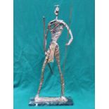 BRIAN BURGESS SCULPTURE DEPICTING A TRIBAL WARRIOR ON MARBLE STAND, UNSIGNED,