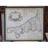 FRAMED ROBERT MORDEN MAP OF CORNWALL 38cm x 45cm