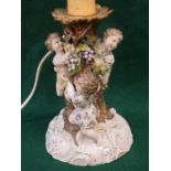 CONTINENTAL STYLE HANDPAINTED AND GILDED RELIEF DECORATED FIGURE FORM TABLE LAMP,