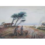 FRAMED WATERCOLOUR DEPICTING A FARMING SCENE, SIGNED JACKSON,