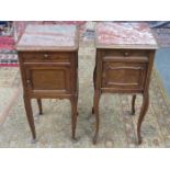 TWO SIMILAR VICTORIAN STYLE MARBLE TOPPED BEDSIDE CABINETS (ONE AT FAULT)