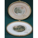 EARLY VICTORIAN OVAL GILT FRAMED BAXTER PRINTS- 89, SNOWBALLING AND 80,