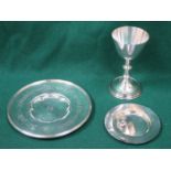 RELIGIOUS RELATING SILVER PLATED GOBLET AND SILVER PLATED DISHES