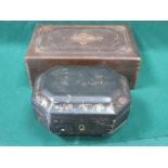LACQUERED AND GILDED SECTIONAL TEA CADDY IN THE ORIENTAL MANNER PLUS INLAID STORAGE BOX