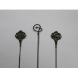 CHARLES HORNER SILVER HAT PIN AND PAIR OF SILVER FLORAL HAT PINS