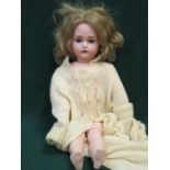 SIMON & HALBIG LATE 19th/EARLY 20th CENTURY JOINTED DOLL WITH HANDPAINTED PORCELAIN HEAD AND