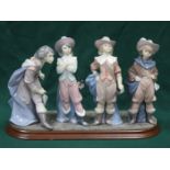 SET OF FOUR LLADRO GLAZED CERAMIC FIGURES - THE FOUR MUSKETEERS ON WOODEN PLYNTH