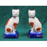 PAIR OF HANDPAINTED AND GILDED STAFFORDSHIRE STYLE CERAMIC CATS ,