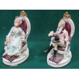 PAIR OF CAPO-DIMONTE HANDPAINTED SEATED FIGURINES APPROX.