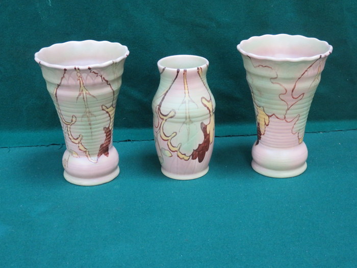 THREE VARIOUS BESWICK STYLE UNGLAZED CERAMIC VASES