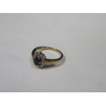 9ct GOLD LADIES DRESS RING SET WITH BLACK SAPPHIRE AND CLEAR STONES