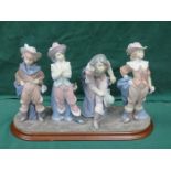 SET OF FOUR LLADRO GLAZED CERAMIC FIGURES - THE FOUR MUSKETEERS ON WOODEN PLYNTH
