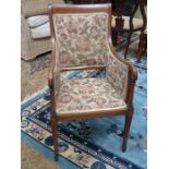 EDWARDIAN INLAID FLORAL UPHOLSTERED ARMCHAIR