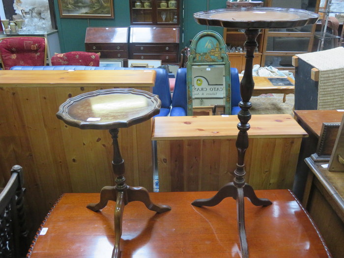 TWO REPRODUCTION TRIPOD WINE TABLES