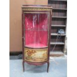 FRENCH STYLE ORMOLU MOUNTED SINGLE DOOR GLAZED CORNER DISPLAY CABINET WITH HANDPAINTED COUNTRY