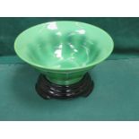 LARGE GREEN GLASS BOWL ON STAND